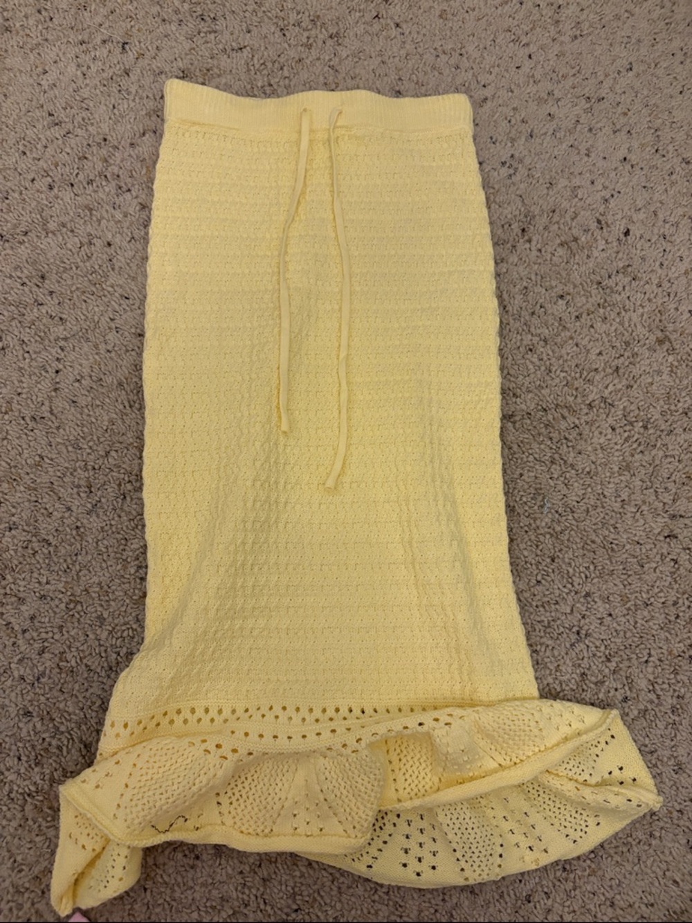 Yellow Knit Pencil Skirt with Ruffle Hem-Yellow